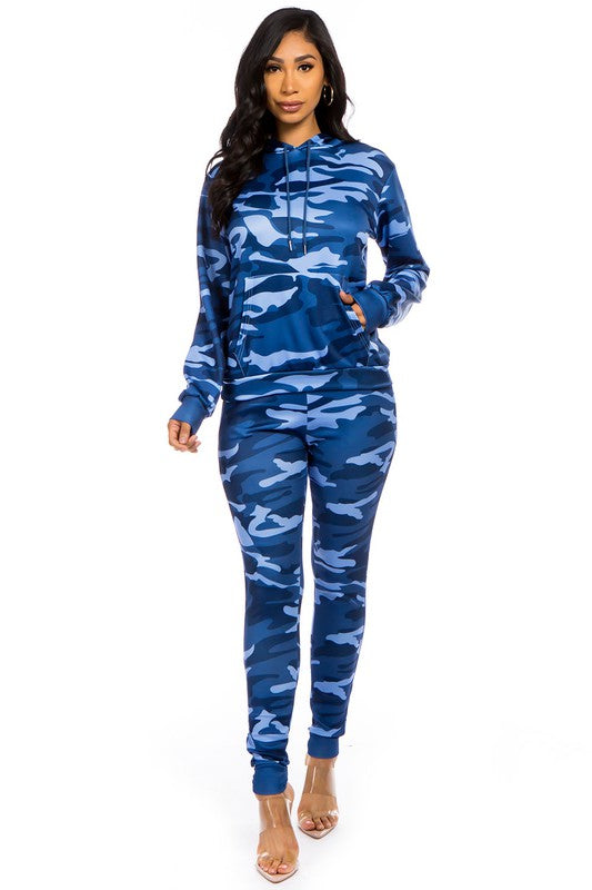 TEEK - BLUE TWO PIECE CAMO HOODIES PANT SET SET TEEK FG   