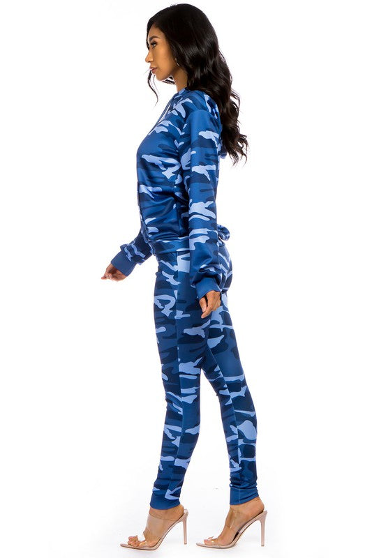 TEEK - BLUE TWO PIECE CAMO HOODIES PANT SET SET TEEK FG   