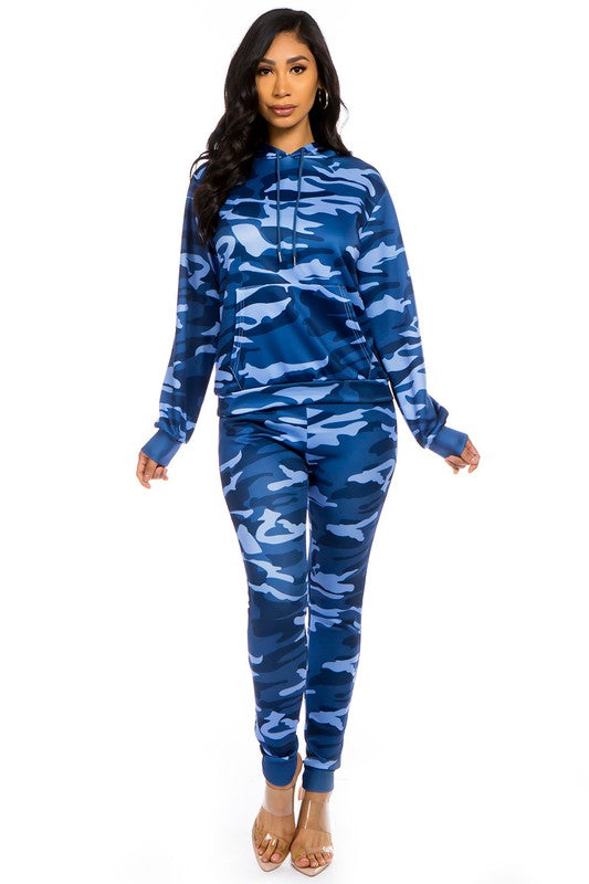 TEEK - BLUE TWO PIECE CAMO HOODIES PANT SET SET TEEK FG   