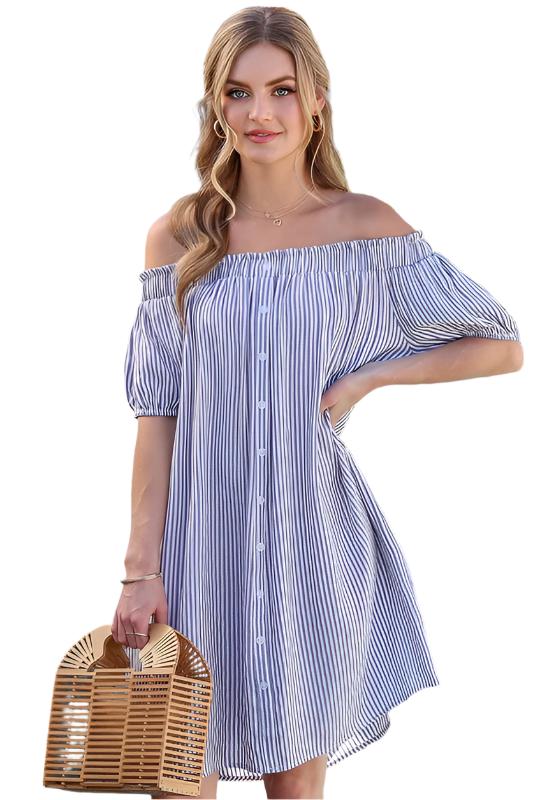 TEEK - Off The Shoulder CF Button Dress DRESS TEEK FG BLUEGREYST S 