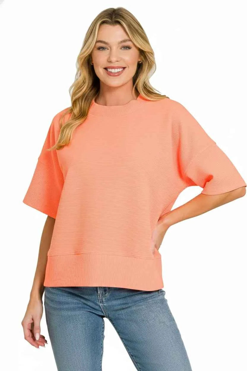 TEEK - Ribbed Round Neck Waist Banded T-Shirt TOPS TEEK Trend