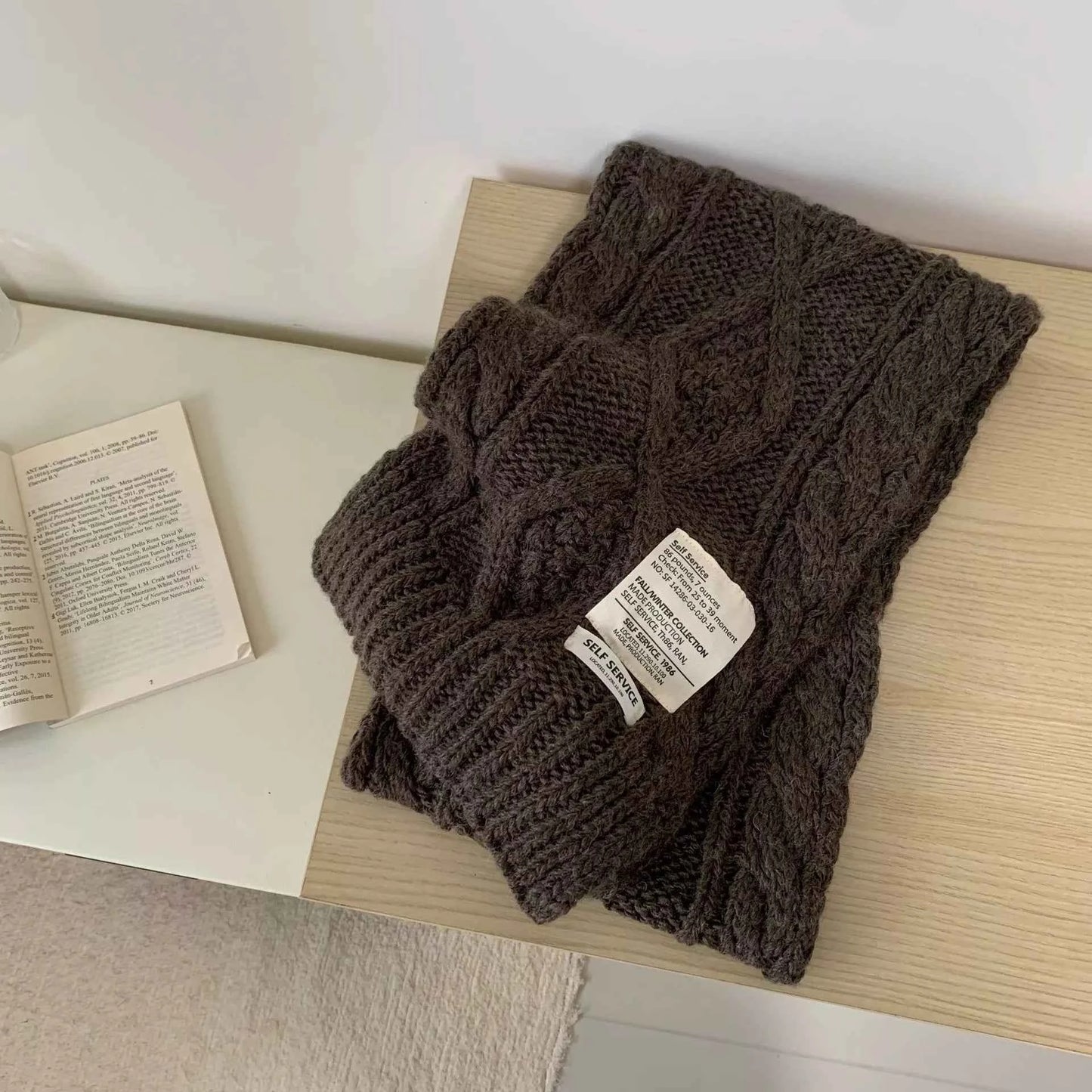 Chunky Cable Knit Scarf Trendsi Coffee Brown One Size