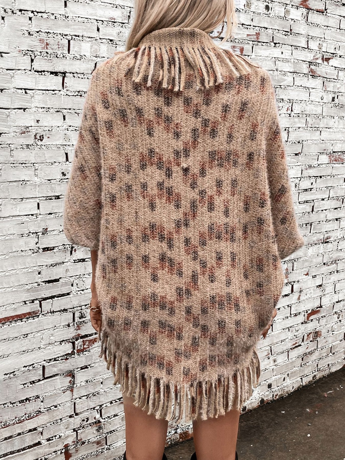 Fringe Open Front Half Sleeve Poncho Trendsi