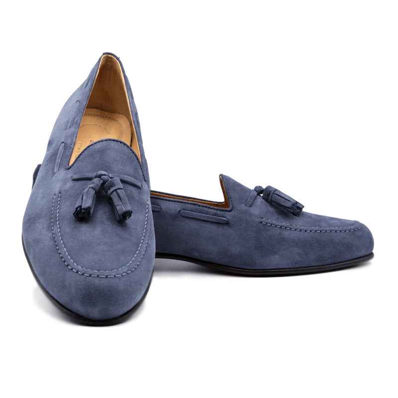 16-580-BLU NAPLES Italian Kid Suede Tassel Loafer, Blue Water Sale Zelli Italia