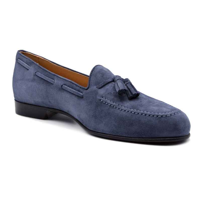 16-580-BLU NAPLES Italian Kid Suede Tassel Loafer, Blue Water Sale Zelli Italia