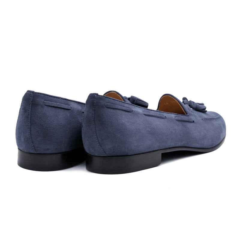 16-580-BLU NAPLES Italian Kid Suede Tassel Loafer, Blue Water Sale Zelli Italia