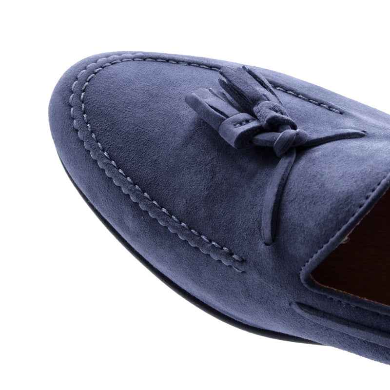 16-580-BLU NAPLES Italian Kid Suede Tassel Loafer, Blue Water Sale Zelli Italia