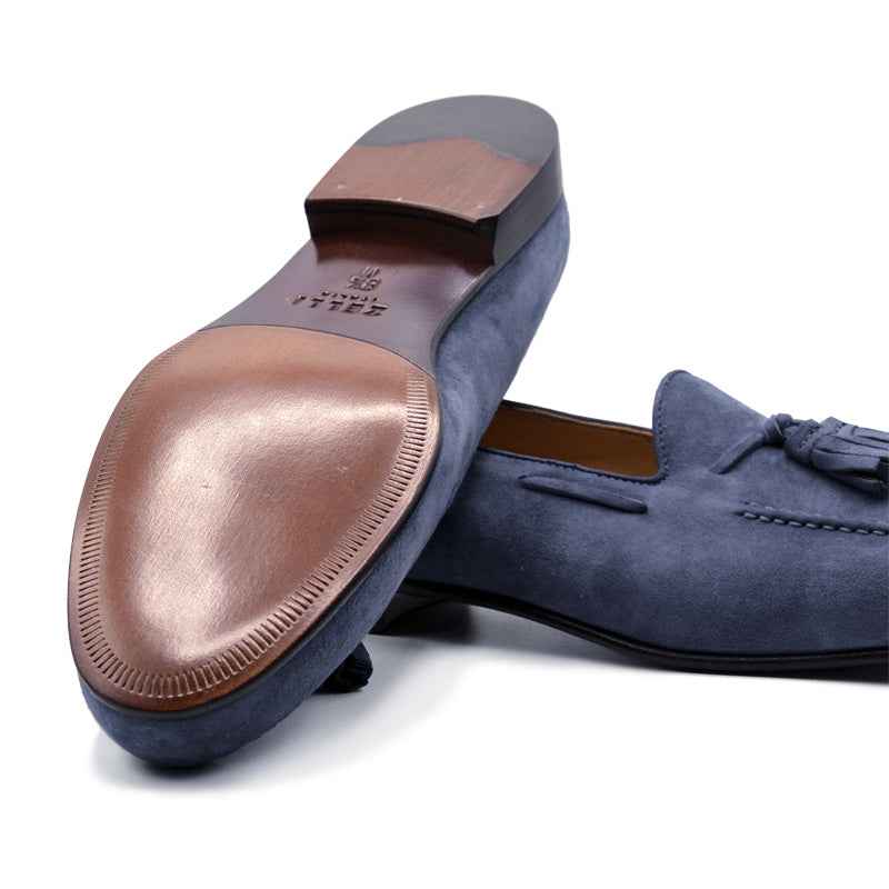 16-580-BLU NAPLES Italian Kid Suede Tassel Loafer, Blue Water Sale Zelli Italia