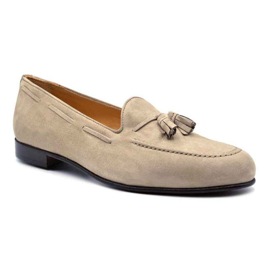 16-580-BON NAPLES Italian Kid Suede Tassel Loafer, Bone Shop Zelli Italia Bone 8.5 Medium