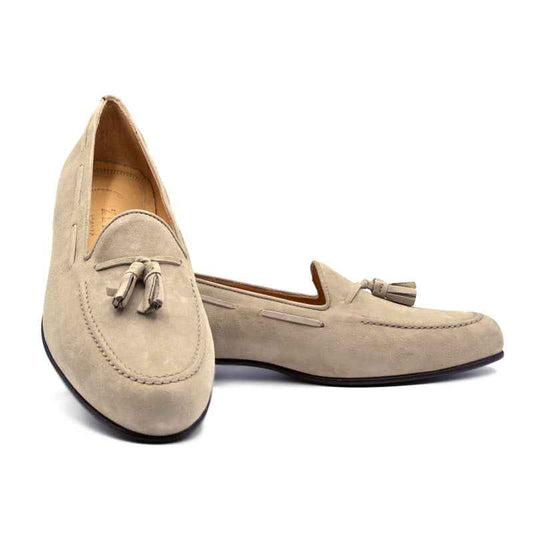 16-580-BON NAPLES Italian Kid Suede Tassel Loafer, Bone Shop Zelli Italia