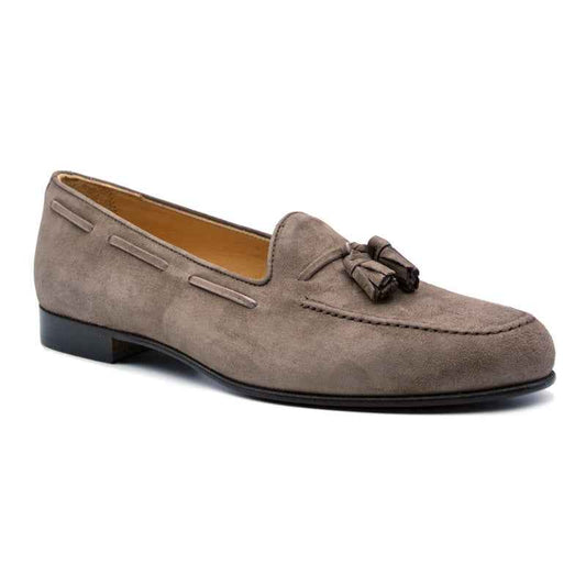 16-580-MOC NAPLES Italian Kid Suede Tassel Loafer, Mocha Sale Zelli Italia Mocha 8.5 Medium