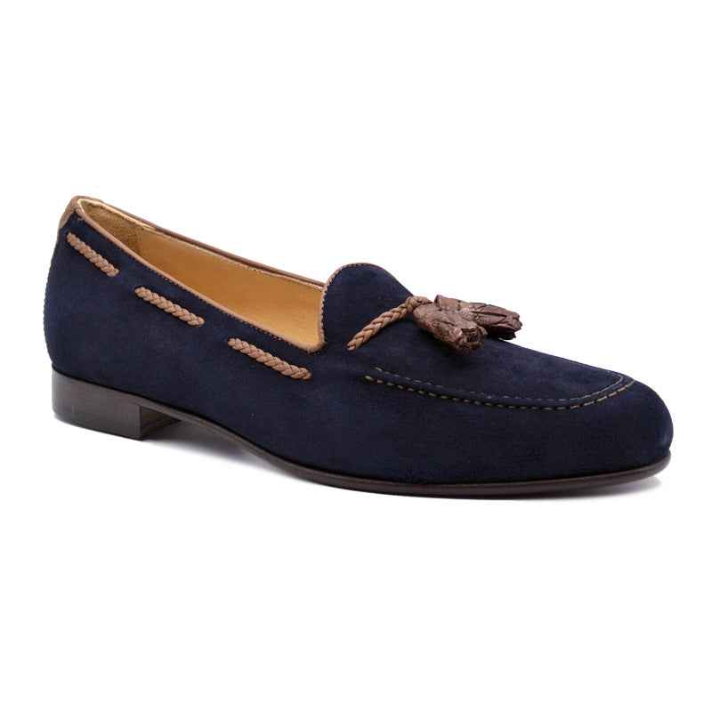 TEEK - 16-584-NVY NAPLES Italian Kid Suede with Embossed Crocodile Tassel Loafer, Navy Shop TEEK ZI Navy 8.5 Medium