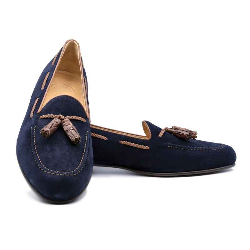 TEEK - 16-584-NVY NAPLES Italian Kid Suede with Embossed Crocodile Tassel Loafer, Navy Shop TEEK ZI