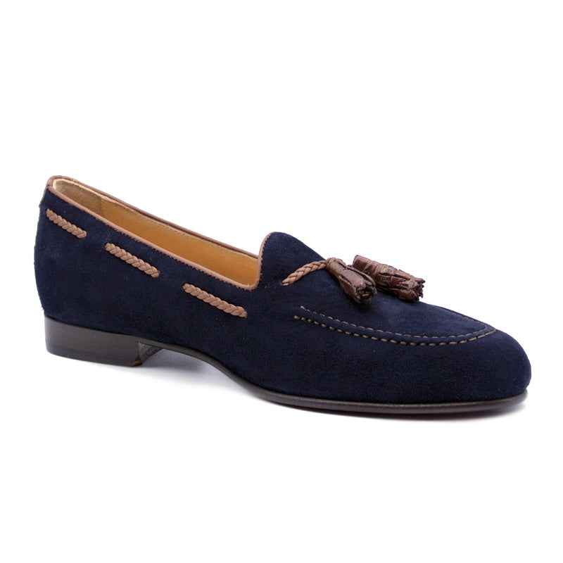 TEEK - 16-584-NVY NAPLES Italian Kid Suede with Embossed Crocodile Tassel Loafer, Navy Shop TEEK ZI