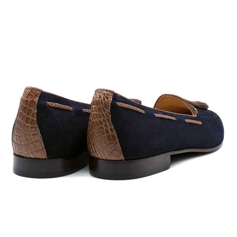TEEK - 16-584-NVY NAPLES Italian Kid Suede with Embossed Crocodile Tassel Loafer, Navy Shop TEEK ZI