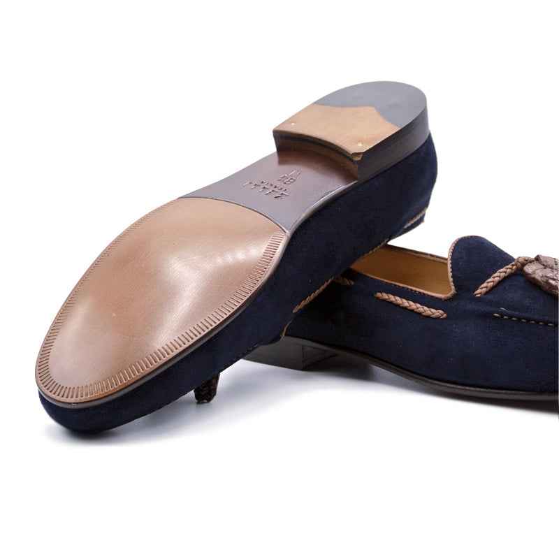TEEK - 16-584-NVY NAPLES Italian Kid Suede with Embossed Crocodile Tassel Loafer, Navy Shop TEEK ZI