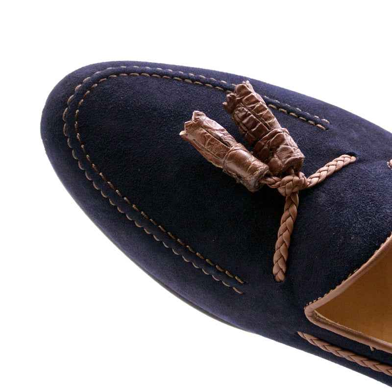 TEEK - 16-584-NVY NAPLES Italian Kid Suede with Embossed Crocodile Tassel Loafer, Navy Shop TEEK ZI