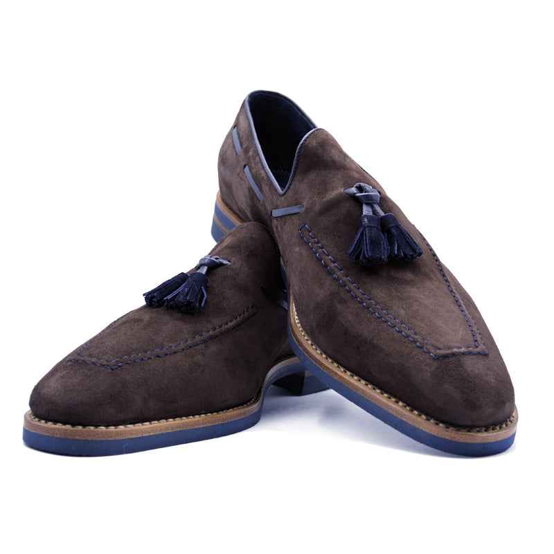 TEEK - 16-628-BRN CARMEN Sueded Goatskin & Crocodile Tassel Loafer, Brown SHOES TEEK ZI