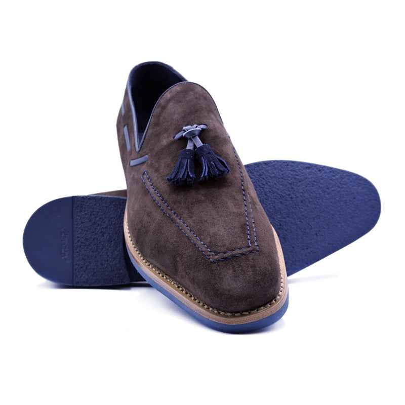 TEEK - 16-628-BRN CARMEN Sueded Goatskin & Crocodile Tassel Loafer, Brown SHOES TEEK ZI Brown 8 M