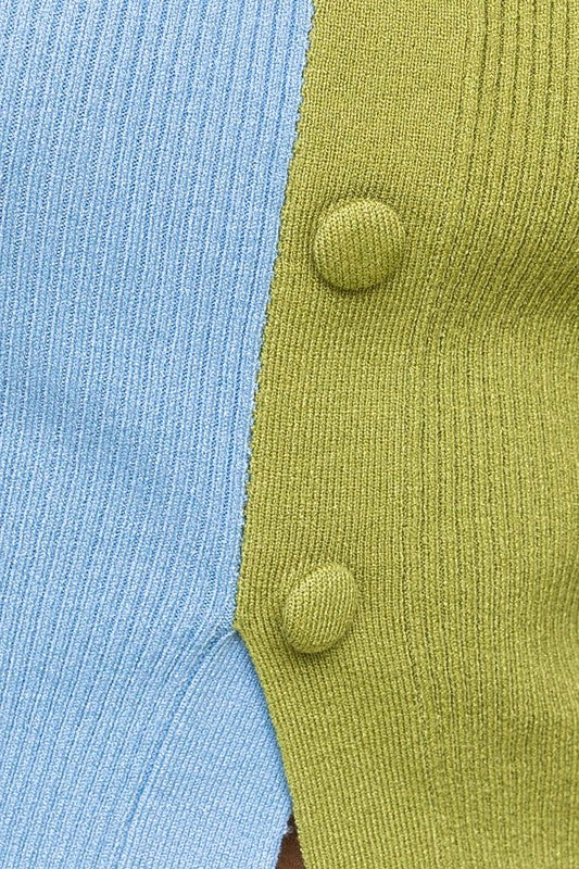 TEEK - Green Blue Color Block Button Front Sweater Top TOPS TEEK FG   