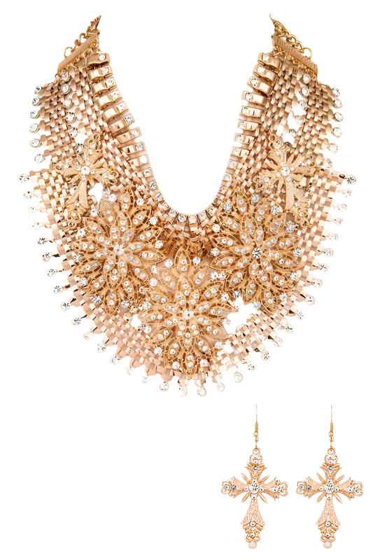 TEEK - Crystal Accent Statement Bib Necklace Set JEWELRY TEEK FG Gold  