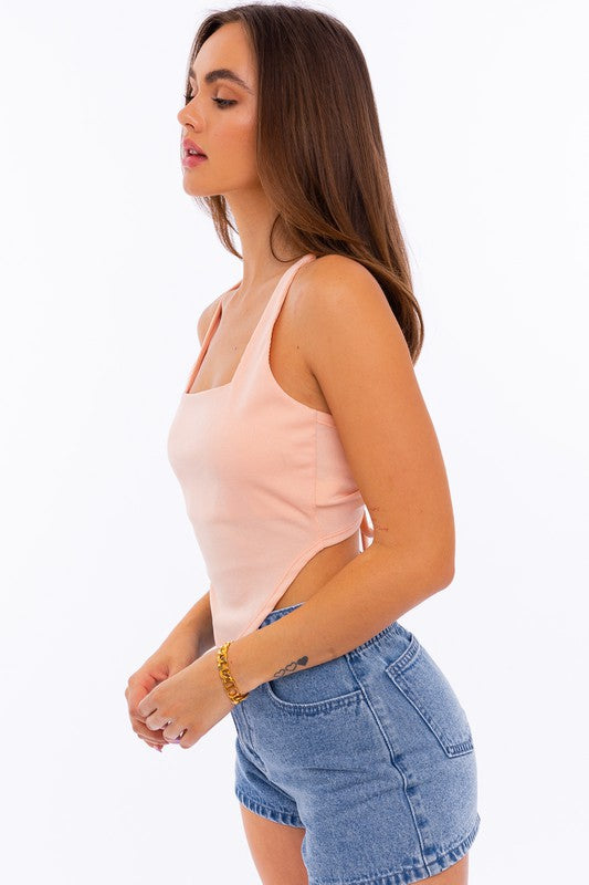 TEEK - Criss Cross Open Back Handkerchief Top TOPS TEEK FG PEACH S 