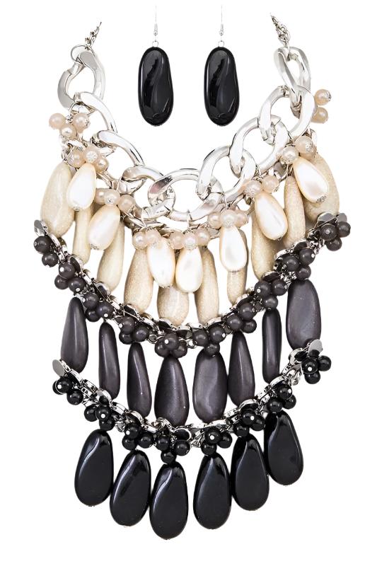 TEEK - Black Mix Beads Chunky Chain Statement Necklace Set JEWELRY TEEK FG   