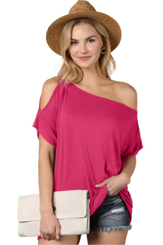 TEEK - One Side Cold Shoulder Drapery Top TOPS TEEK FG FUCHSIA M 