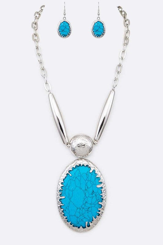 TEEK - Large Stone Pendant Necklace Set JEWELRY TEEK FG Turquoise  