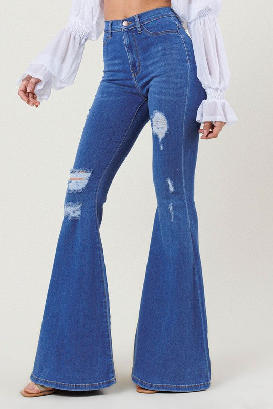 TEEK - High-Rise Distressed Flare Jeans JEANS TEEK Trend   
