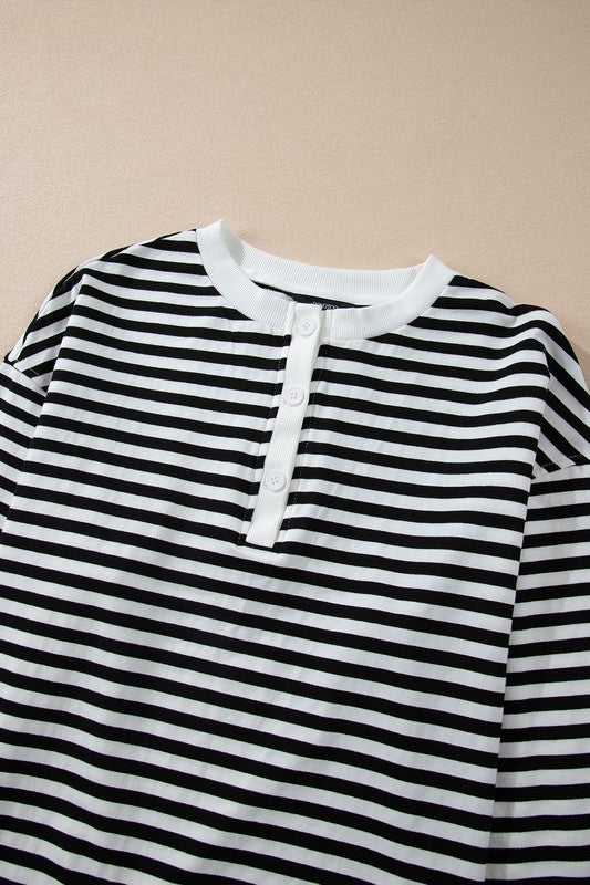 TEEK - Black Stripe Color Block Crew Neck Oversized Sweatshirt TOPS TEEK FG