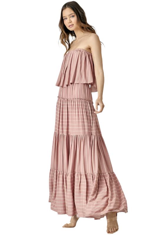 TEEK - Dusty Rose Pin Stripe Tube Dress DRESS TEEK FG S  