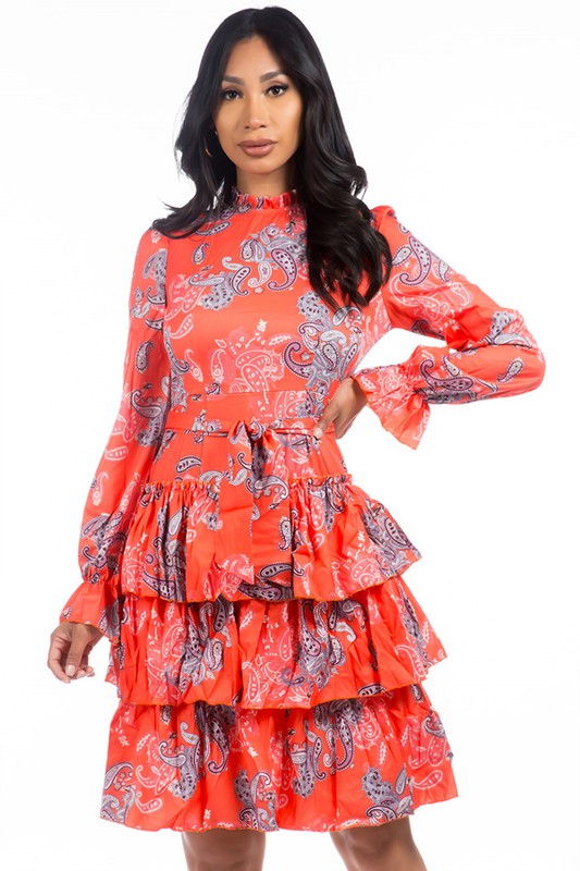 TEEK - ORANGE FLORAL RUFFLE SKIRT DRESS DRESS TEEK FG   