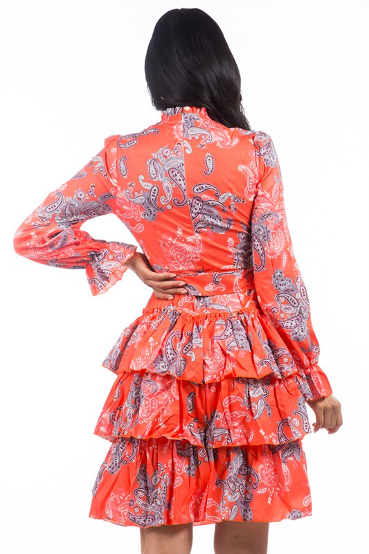 TEEK - ORANGE FLORAL RUFFLE SKIRT DRESS DRESS TEEK FG   