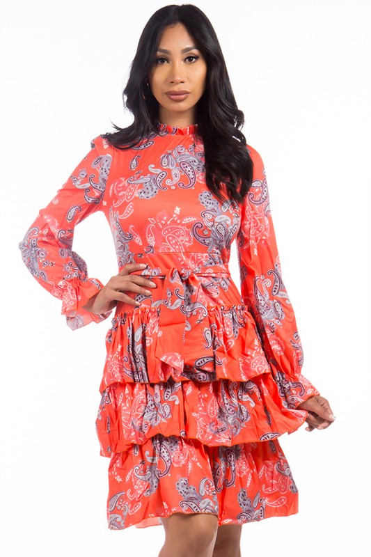 TEEK - ORANGE FLORAL RUFFLE SKIRT DRESS DRESS TEEK FG S  