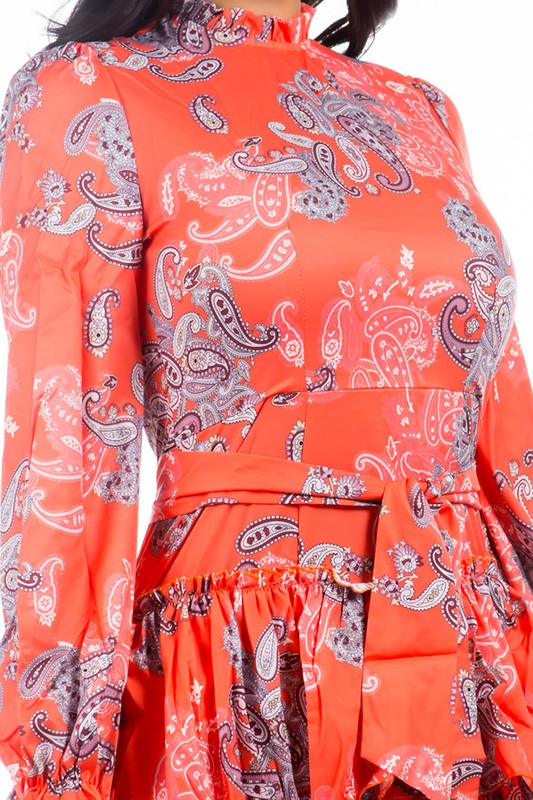 TEEK - ORANGE FLORAL RUFFLE SKIRT DRESS DRESS TEEK FG   