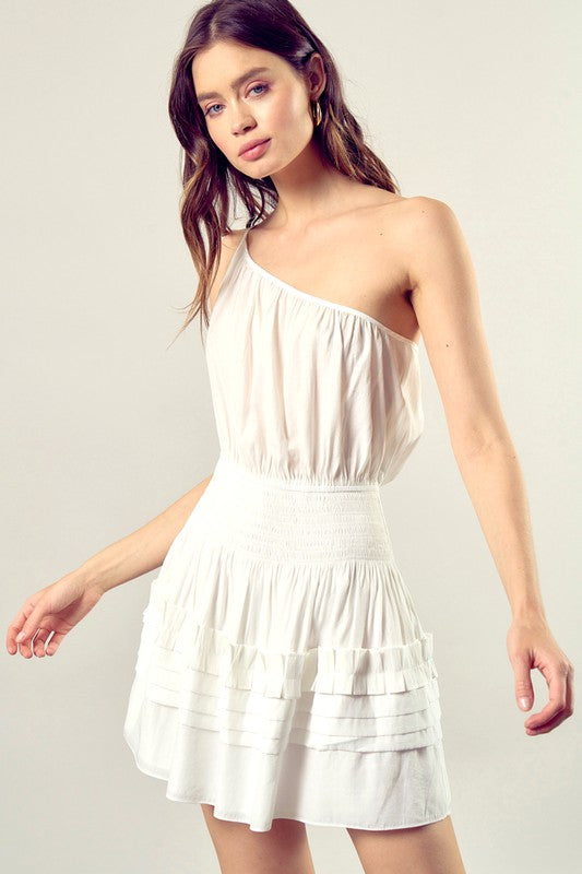 TEEK - Pleated One Shoulder Cami Dress DRESS TEEK FG OFF WHITE S 