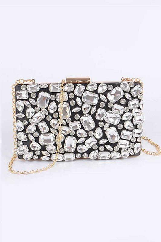 TEEK - Bejeweled Crystal Iconic Box Clutch BAG TEEK FG BLACK/CLEAR  