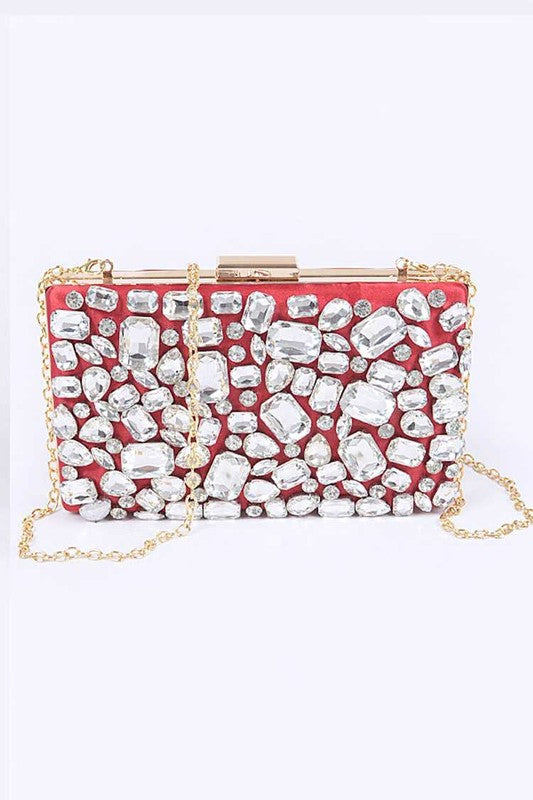 TEEK - Bejeweled Crystal Iconic Box Clutch BAG TEEK FG RED/CLEAR  