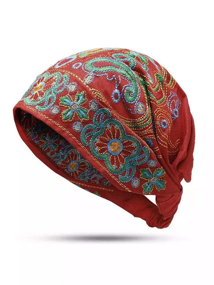 TEEK - Color Embroidered Floral Beanie Hat HAT theteekdotcom Red  