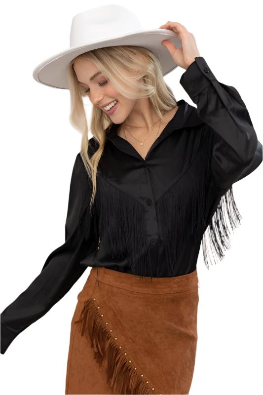 TEEK - Chevron Fringe Satin Blouse TOPS TEEK FG   