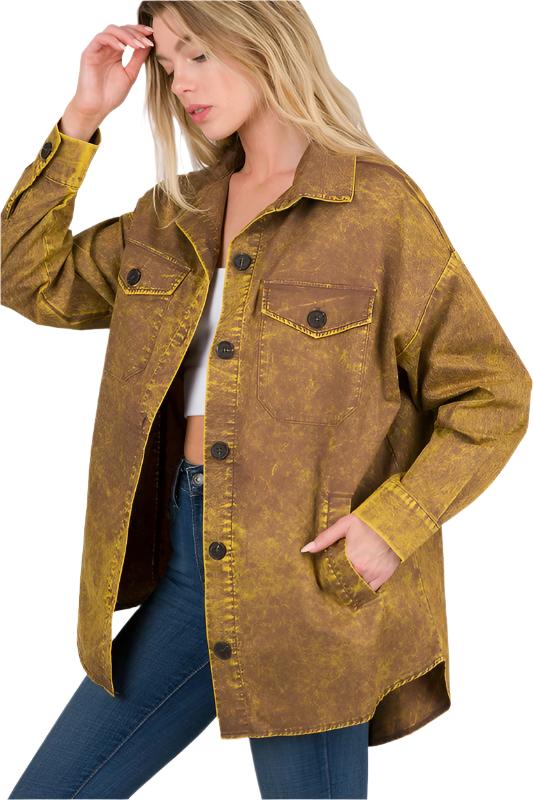 TEEK - Premium Cotton Woven Vintage Washed Shacket JACKET TEEK FG DK CAMEL S