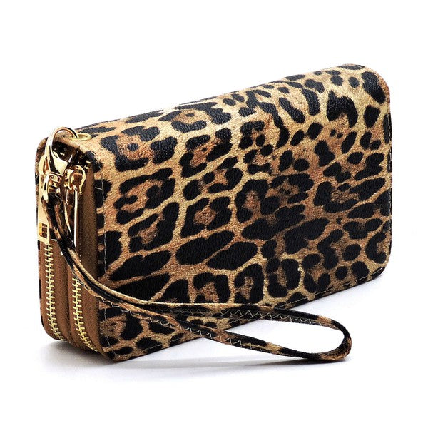 TEEK - Leopard Double Zip Around Wallet Wristlet BAG TEEK FG Tan  