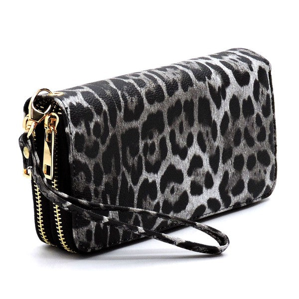 TEEK - Leopard Double Zip Around Wallet Wristlet BAG TEEK FG Black  