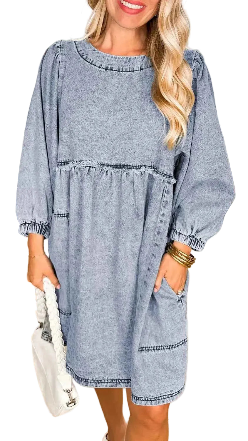 TEEK - Vintage Wash Denim Dress with Pockets DRESS TEEK Trend Medium S