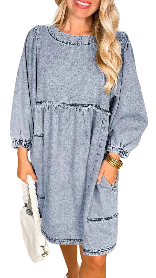 TEEK - Vintage Wash Denim Dress with Pockets DRESS TEEK Trend Medium S