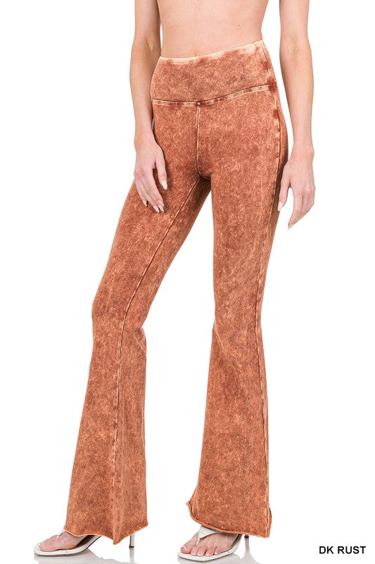 TEEK - Acid Wash High Waist Raw Edge Hem Pants PANTS TEEK FG DK RUST S