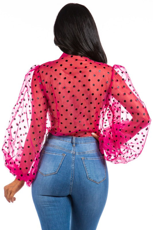 TEEK - FUCHSIA POLKA DOT MESH SHIRT TOPS TEEK FG   