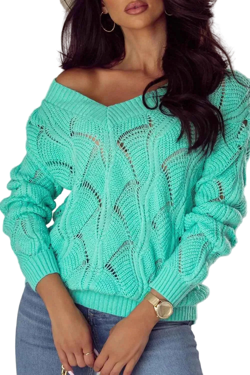 TEEK - Elegant Texture V-Neck Knit Top TOPS TEEK Trend Turquoise S