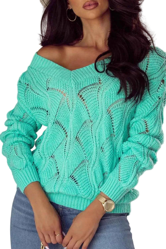 TEEK - Elegant Texture V-Neck Knit Top TOPS TEEK Trend Turquoise S